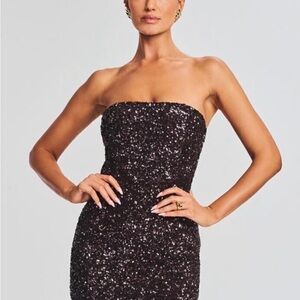 Retrofete Heather Strapless Brown Sequin Mini Dress (NWT)
